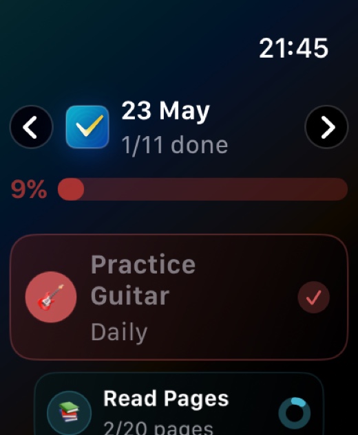 Ritualist Apple Watch Today screen